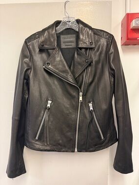 All Saints Black Leather Asymmetrical Moto Jacket - Women's